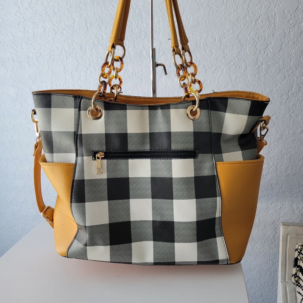 MKF Collection Yale  Buffalo Plaid 2-PC Set Tote Bag & Wristlet Wallet - Picture 12 of 16
